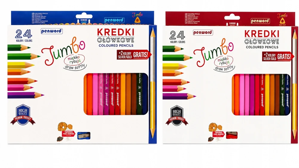 Penword Trikampės pieštukų kreidelės, STORIOS, 24 spalvos + AUKSAS/SIDABRAS + NEMOKAMAS galąstuvas