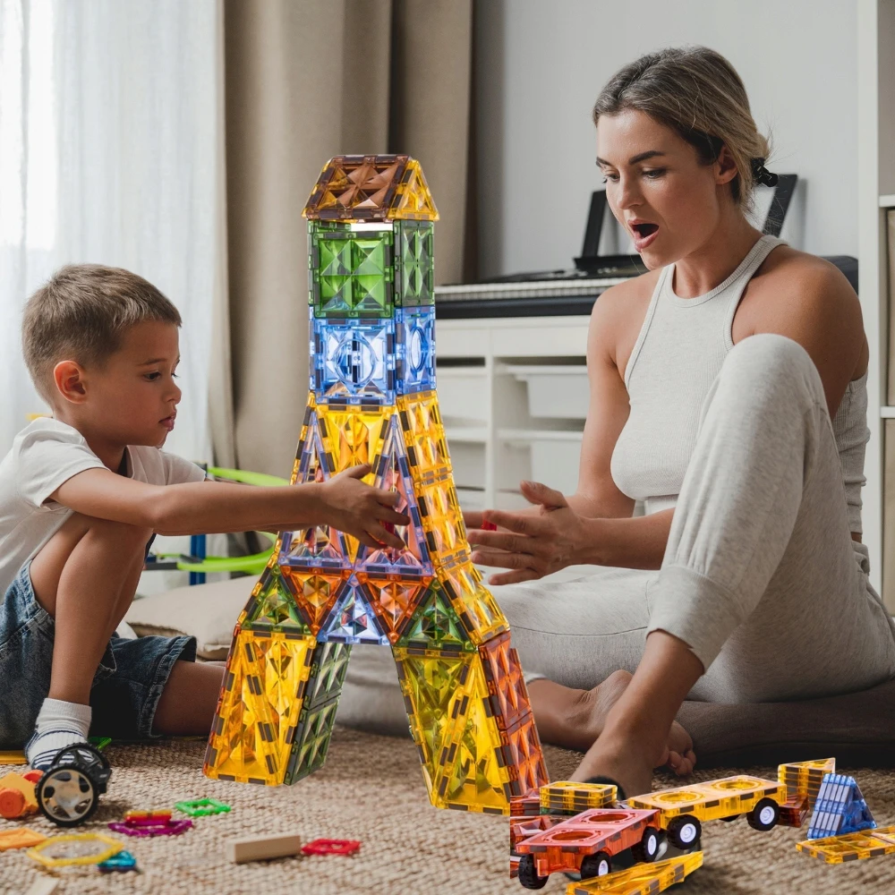 Peppyfun 3D Magnetiniai Konstrukciniai Blokai Kūrybinis edukacinis Rinkinys 153 vnt Didelis