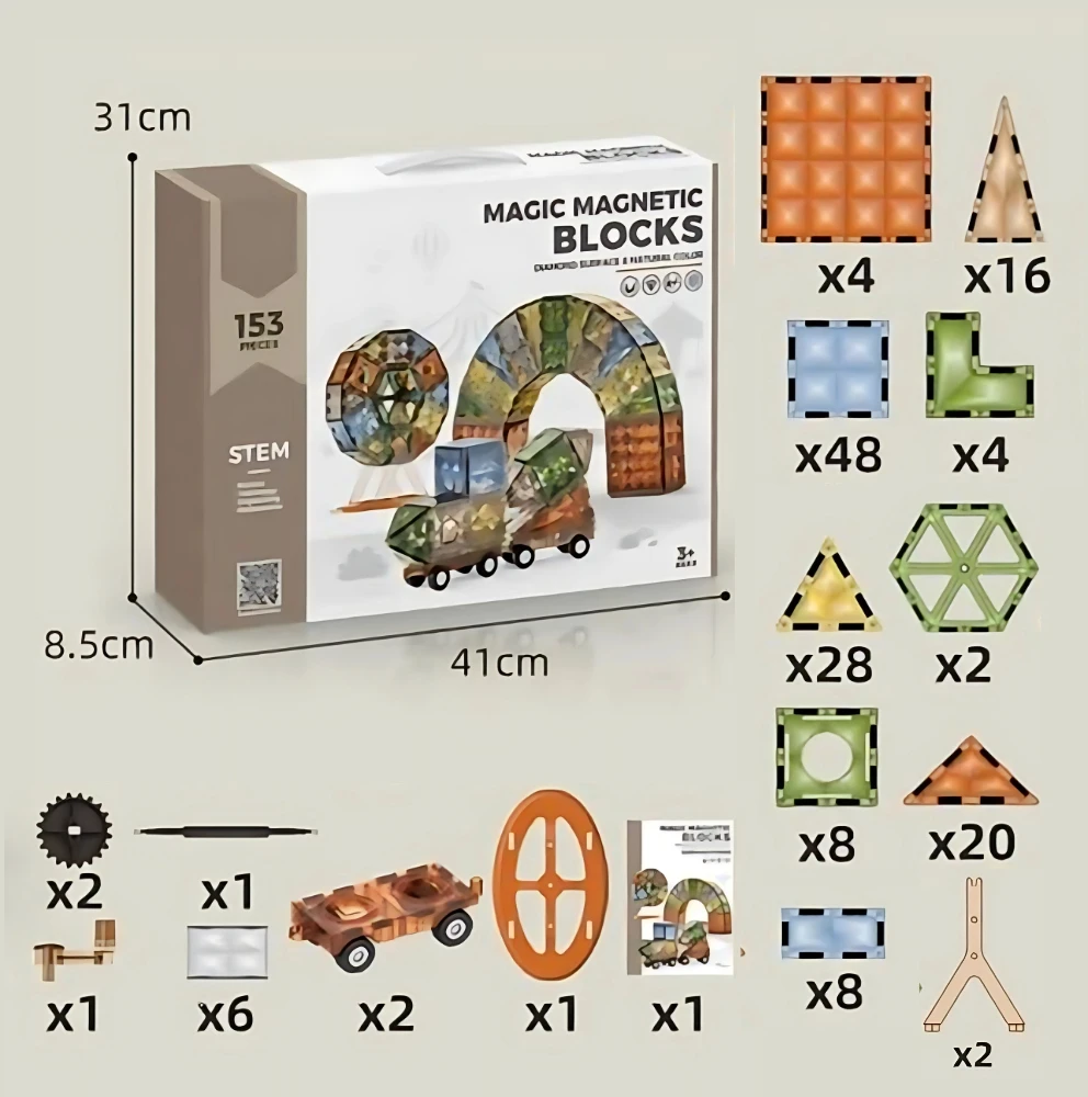 Peppyfun 3D Magnetiniai Konstrukciniai Blokai Kūrybinis edukacinis Rinkinys 153 vnt Didelis