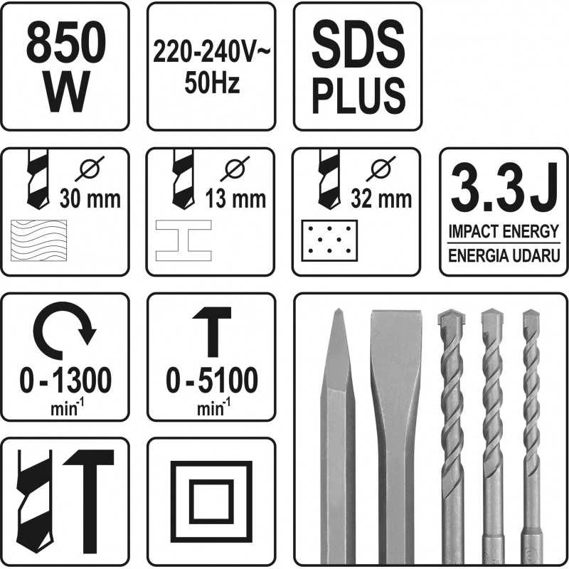 YATO Perforatorius SDS PLUS 850W 3J YT-82122
