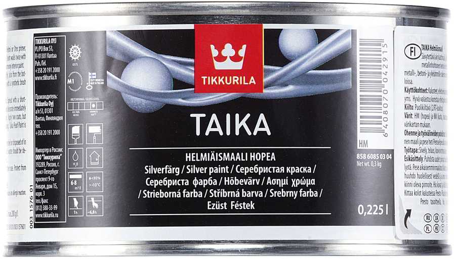 Perlamutro efekto dekoratyviniai dažai TIKKURILA TAIKA HELMIAISMAALI, sidabrinė, 0,225 l