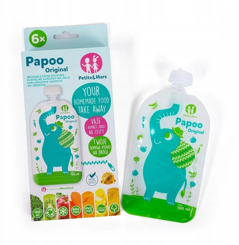 Petite&Mars PAPOO daugkartinio naudojimo maisto maišeliai 6 vnt. Elephant 901807