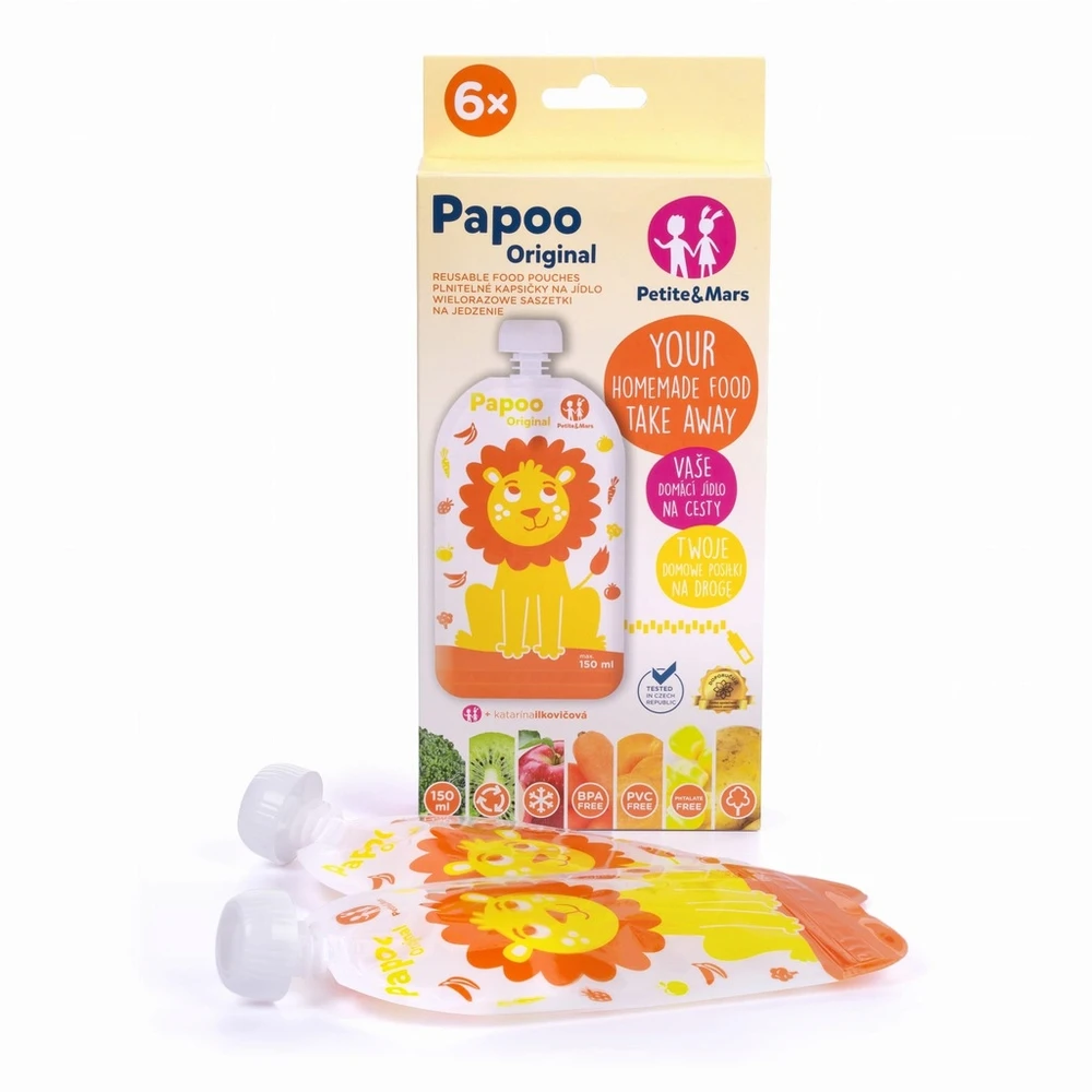 Petite&Mars PAPOO daugkartinio naudojimo maisto maišeliai 6 vnt. Lion 901808