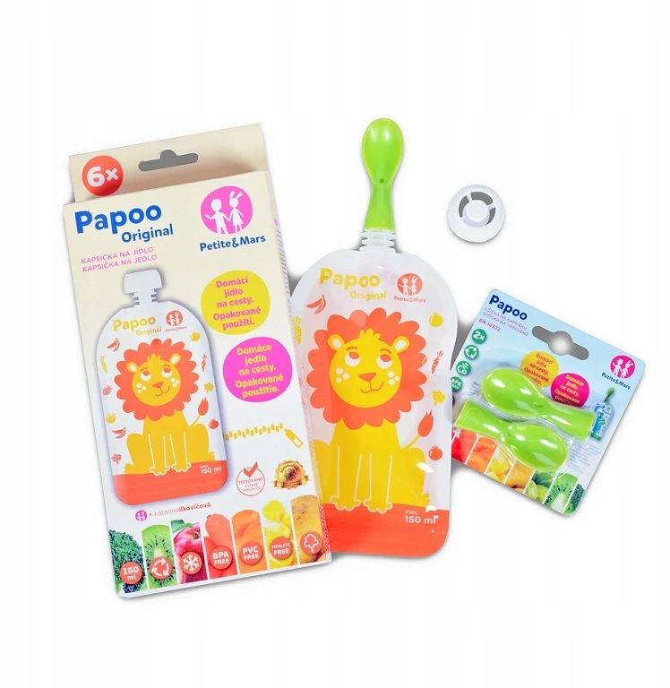 Petite&Mars PAPOO daugkartinio naudojimo maisto maišeliai 6 vnt. Lion 901808
