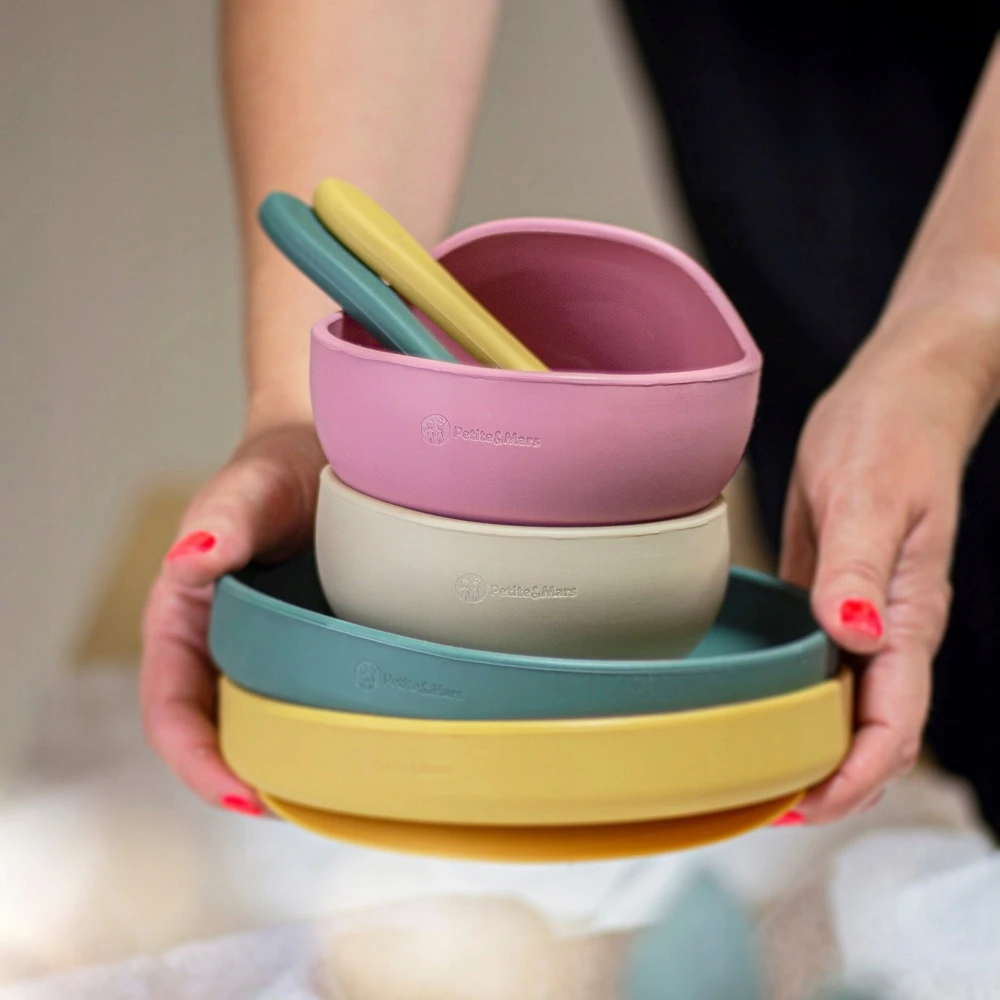 PETITE&MARS Silikoninė plokštelė su siurbtuku TAKE&MATCH, geltona Ochra