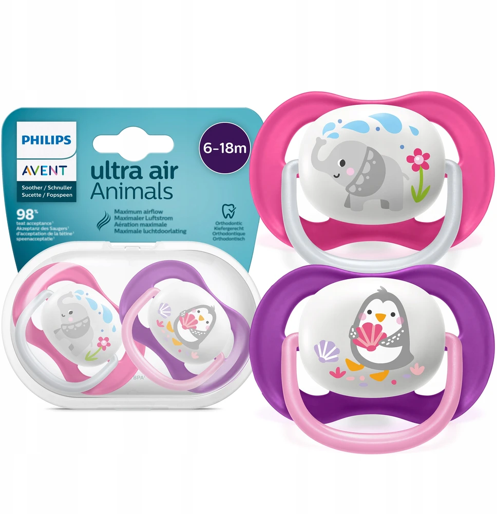 Philips AVENT 6-18 mėn. silikoninis čiulptukas ULTRA AIR M, 2 vnt., SCF080/08