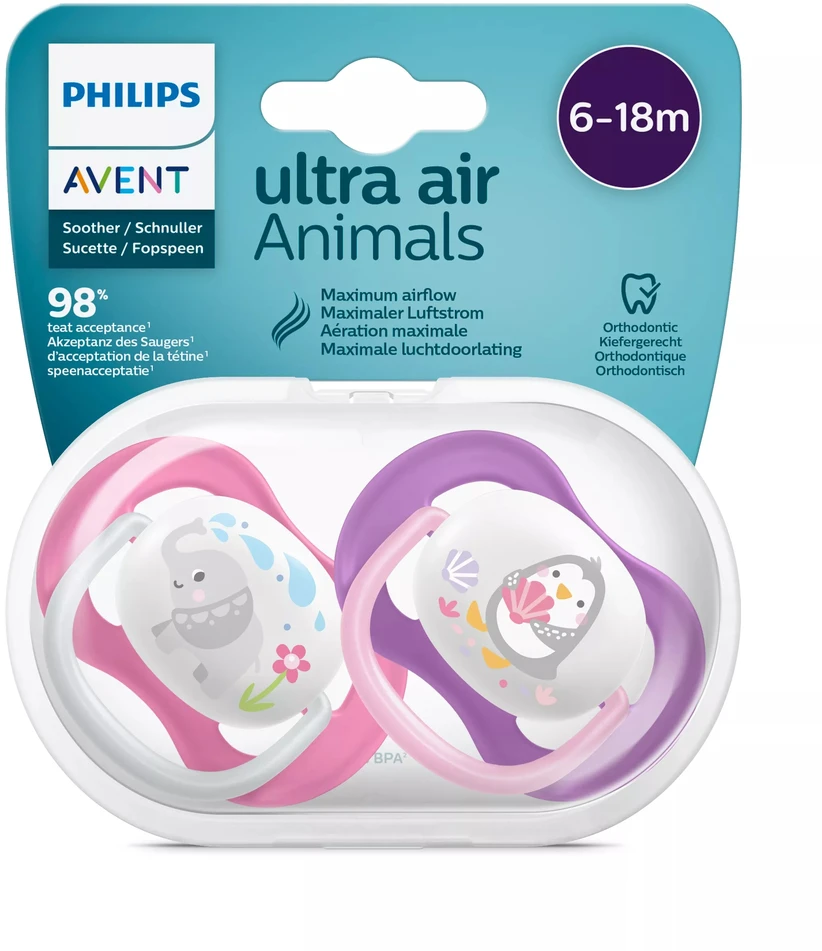 Philips AVENT 6-18 mėn. silikoninis čiulptukas ULTRA AIR M, 2 vnt., SCF080/08