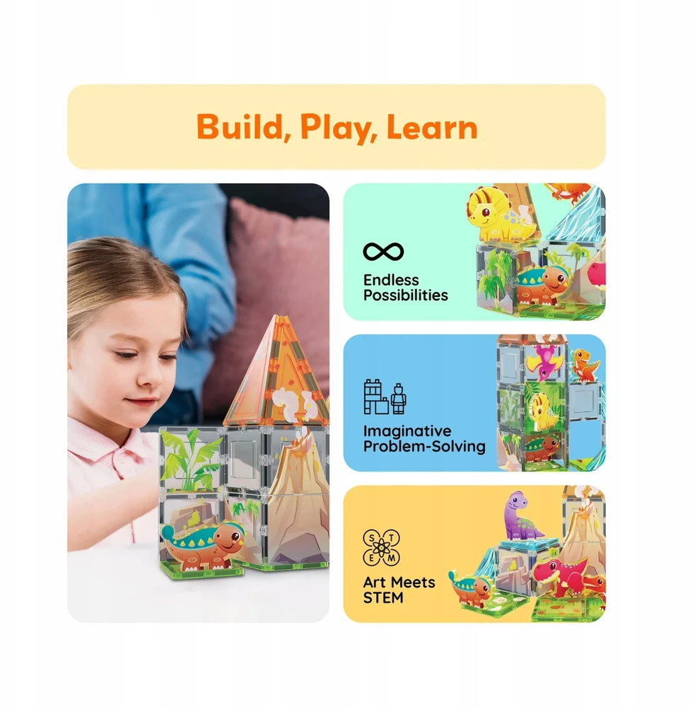 Picasso Tiles PICASSO PLYTELĖS 3D konstrukcijos MAGNETINIAI KALULAI vaikams 38 elementai