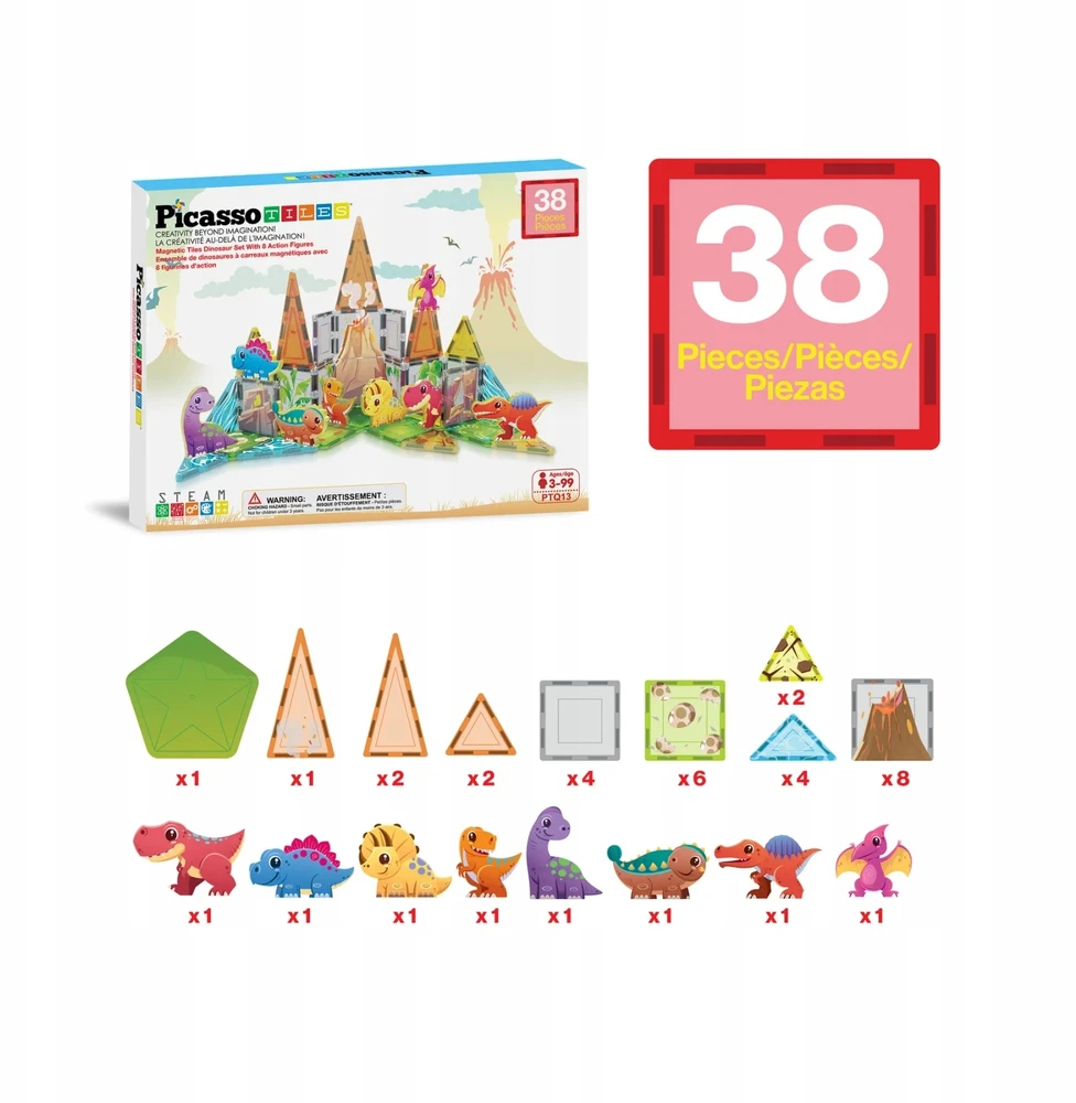 Picasso Tiles PICASSO PLYTELĖS 3D konstrukcijos MAGNETINIAI KALULAI vaikams 38 elementai