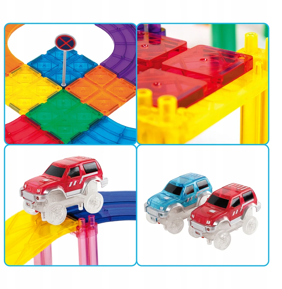 Picasso Tiles PicassoTiles Magnetinis automobilių takelis Picasso plytelės magnetiniai blokai 30 elementų dideli