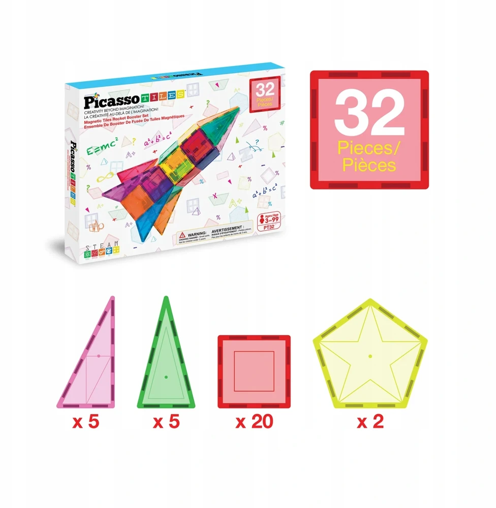 PicassoTiles PICASSO TILES Magnetinis konstruktorius Rocket Booster 32 det., PT32