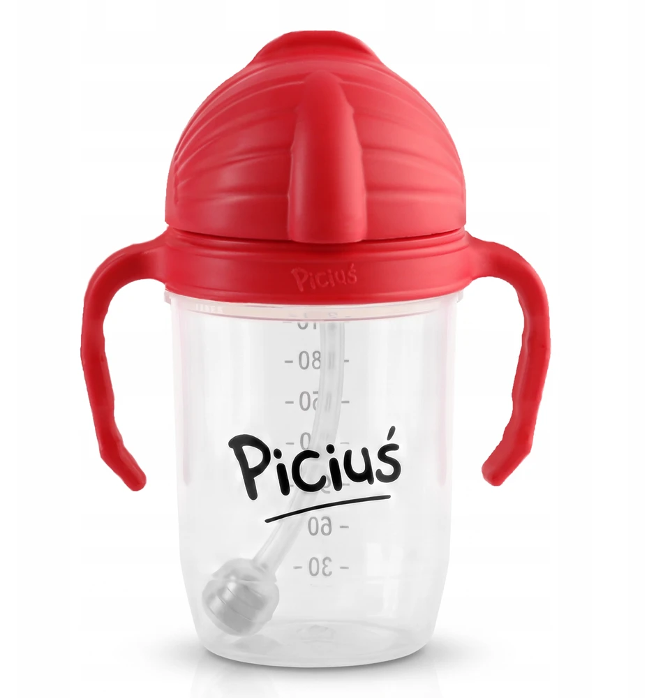Piciuś Bidon niekapek vaikams su obciążaną słomką 240 ml 6m+ MALINOWY
