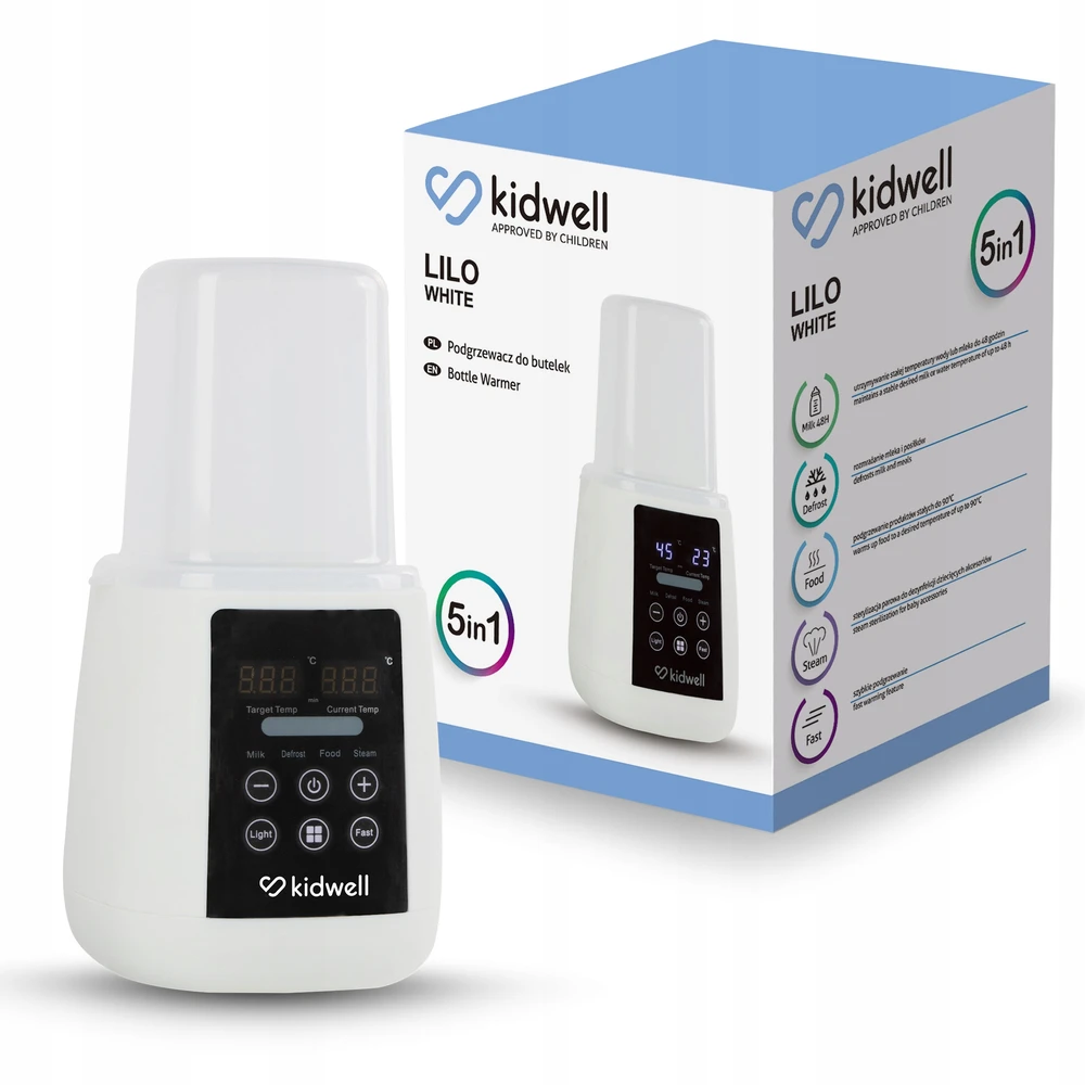 PIENO BUTELIO ŠILDYTUVAS Nešiojamas STERILIZACIJAS Kidwell LILO 5in1 LED