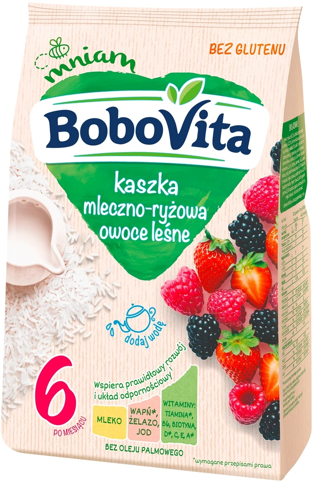 PIENO IR RYŽIŲ GRUPĖ BOBOVITA, MIŠKO VAISIAI PO 6 MĖNESIŲ 230g
