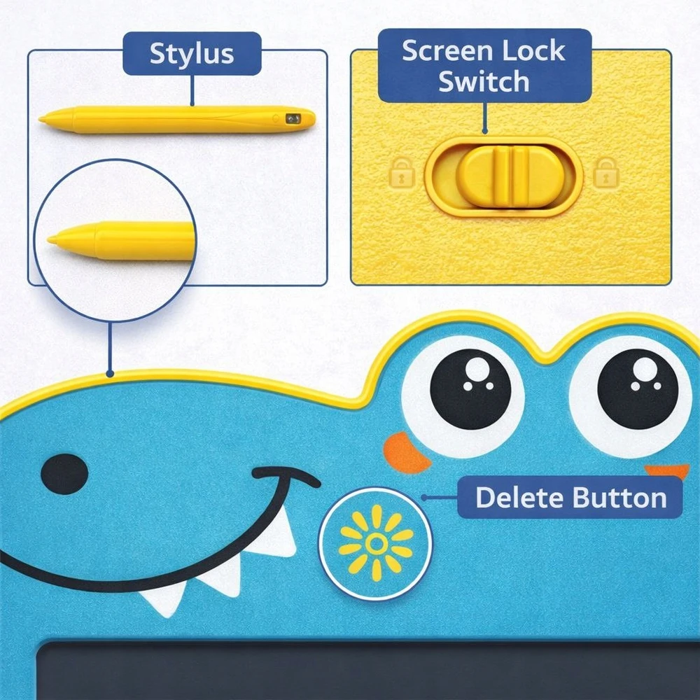 PIEŠIMO LENTELĖ 8,5" – VAIKAMS DINOZAURŲ LCD LENTA MĖLYNA 3+