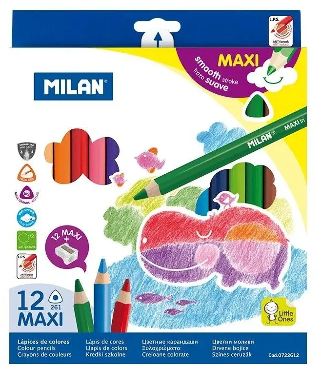 Pieštukai 12 spalvų MAXI tribriauniai 0722612 MILAN, R06-040