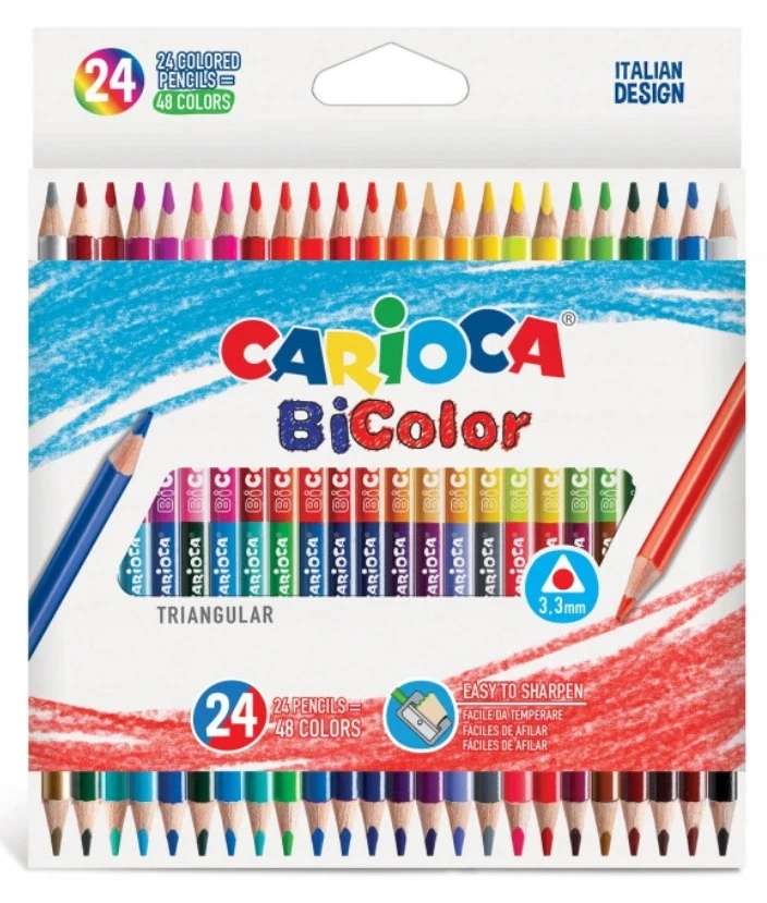 Spalvoti dvipusiai tribriauniai pieštukai CARIOCA BICOLOR, 24 vnt.