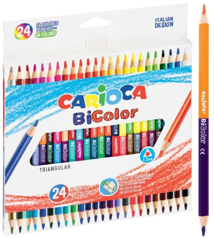 Spalvoti dvipusiai tribriauniai pieštukai CARIOCA BICOLOR, 24 vnt.