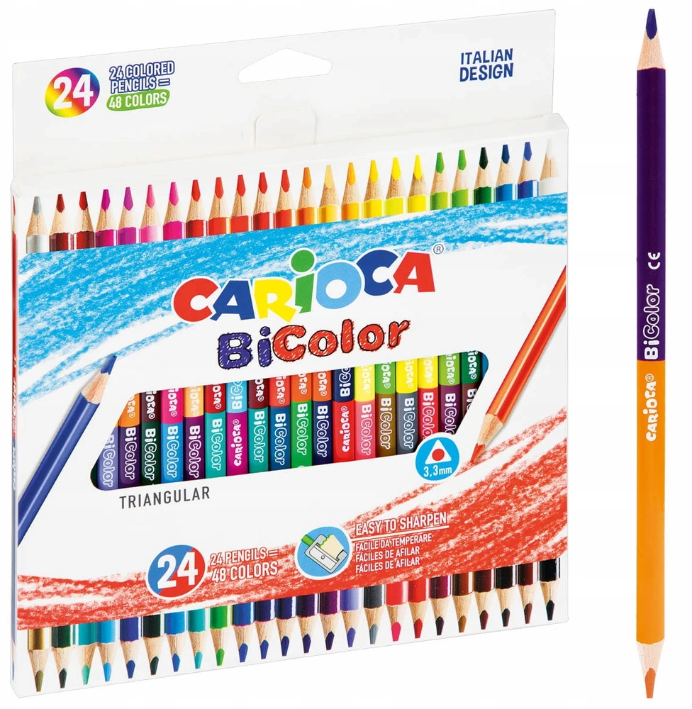 Spalvoti dvipusiai tribriauniai pieštukai CARIOCA BICOLOR, 24 vnt.