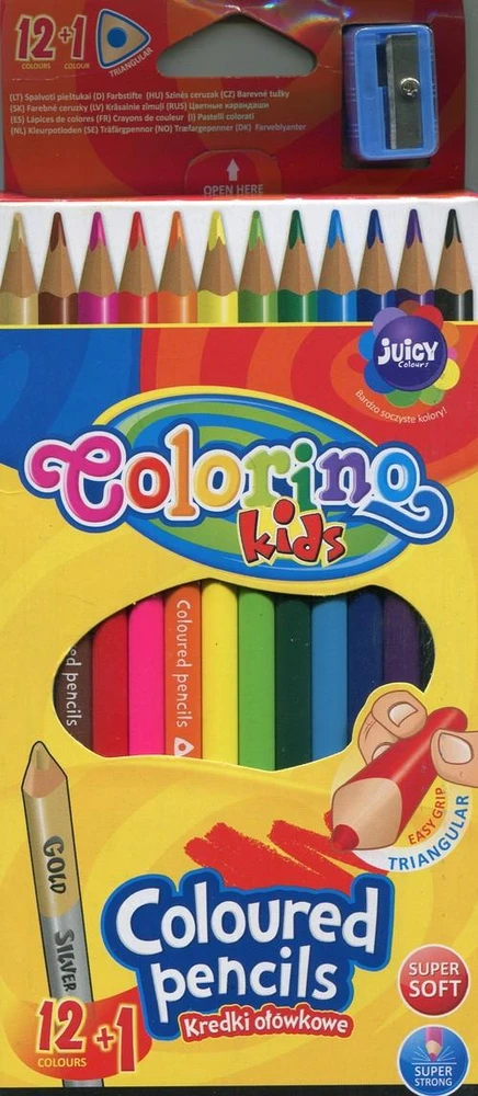 Tribriauniai spalvoti pieštukai Colorino Kids, 12 spalvų+1(aukso/sidabro sp.)