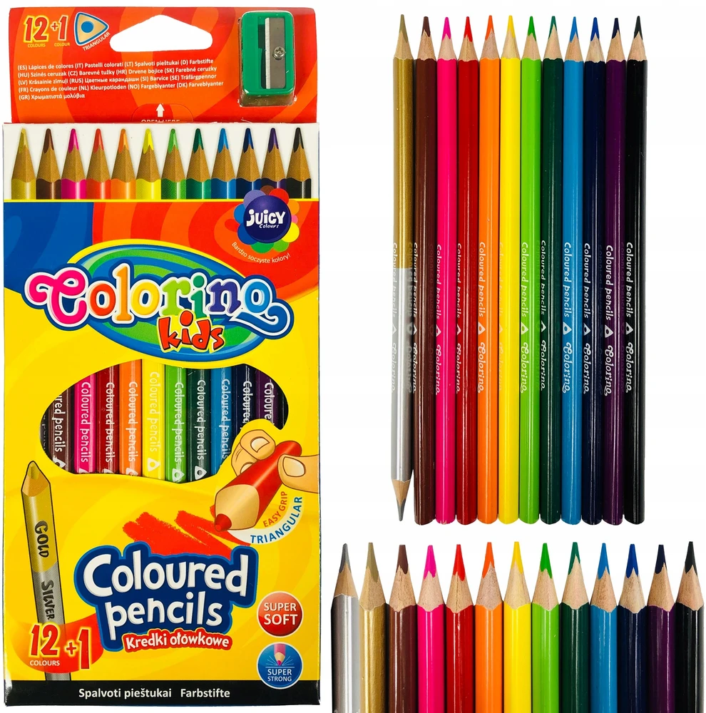 Tribriauniai spalvoti pieštukai Colorino Kids, 12 spalvų+1(aukso/sidabro sp.)