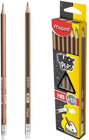 Pieštukas Maped Juodas'Peps HB, su trintuku 12 vnt