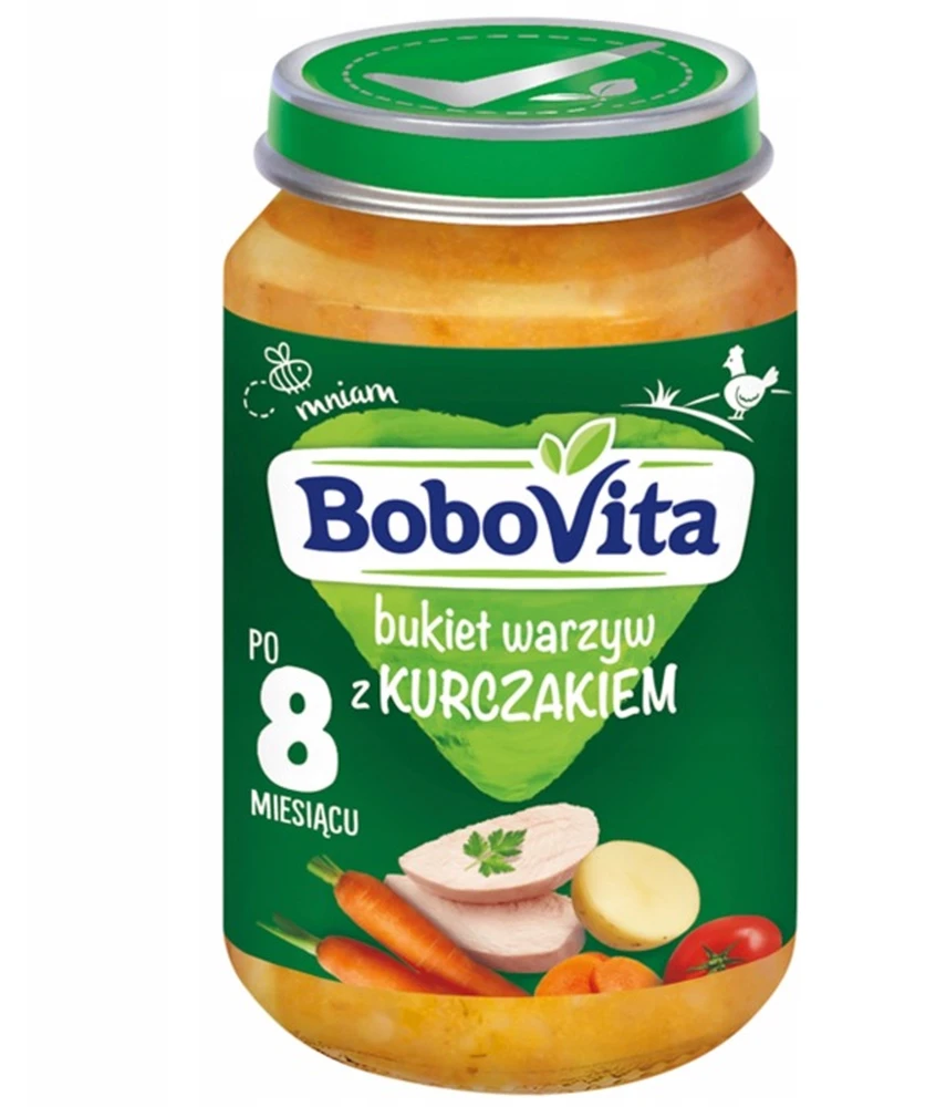 Pietūs kūdikiams ir vaikams Bobovita Daržovių su vištiena asortimentas 8 m+ 190 g