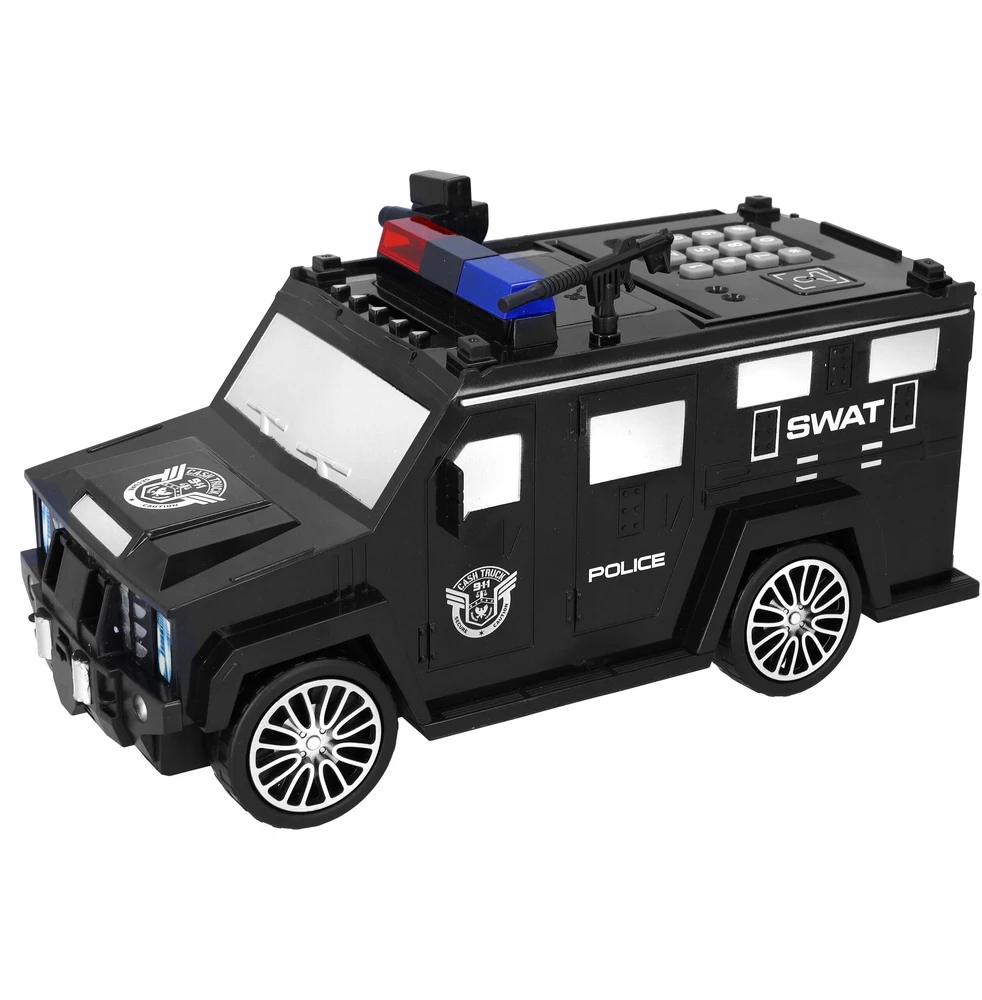 PIGGY BANK SAFE interaktyvus policijos automobilis vaikams, elektroninis, juodas