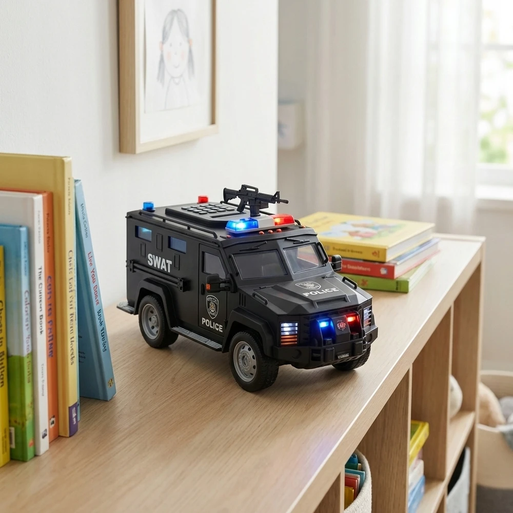 PIGGY BANK SAFE interaktyvus policijos automobilis vaikams, elektroninis, juodas