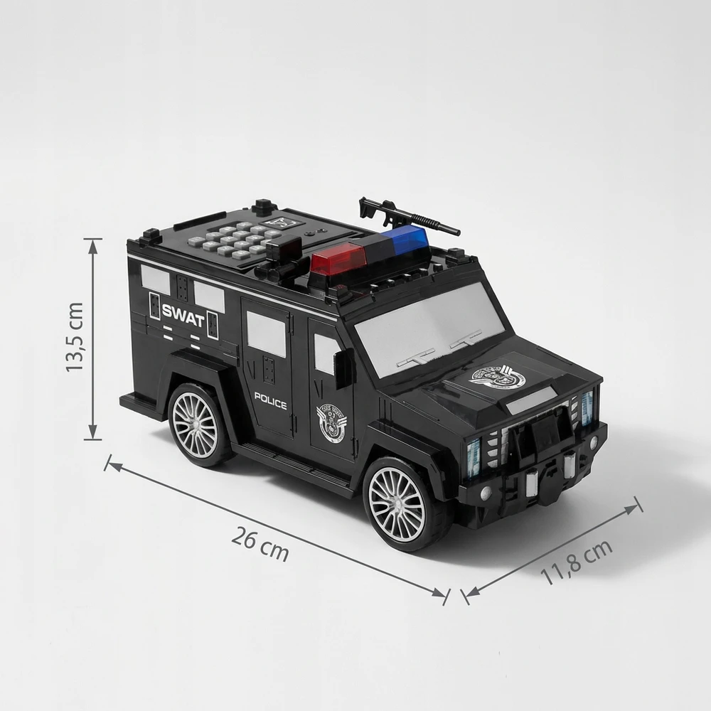 PIGGY BANK SAFE interaktyvus policijos automobilis vaikams, elektroninis, juodas