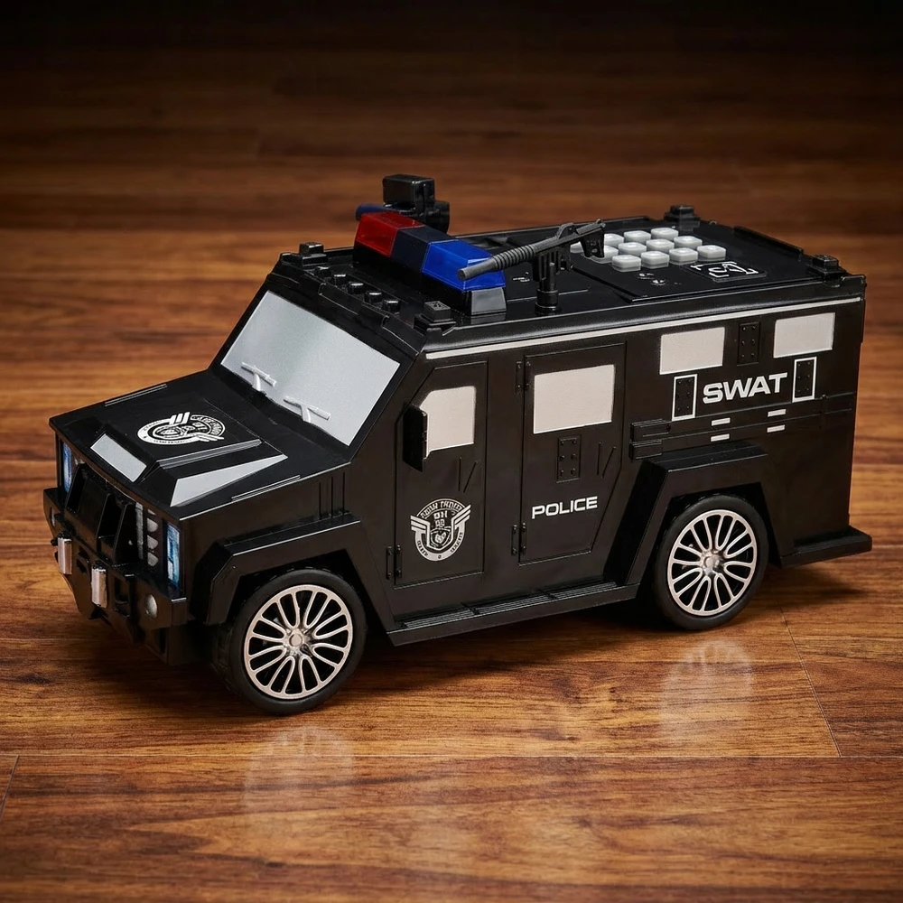 PIGGY BANK SAFE interaktyvus policijos automobilis vaikams, elektroninis, juodas