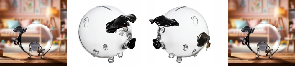 Piggy Bank Stiklas Piggy Bank su metaline skylute Rankų darbo XXL PIGGY BANK