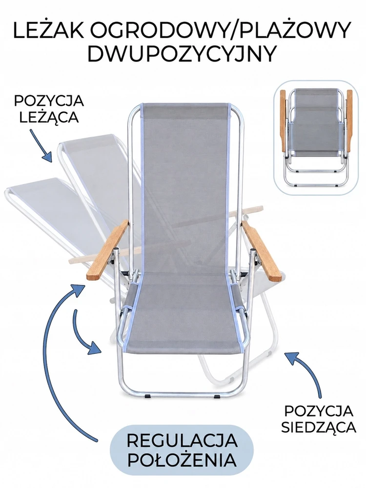 Piknik Sodo paplūdimio šezlongas, aliuminis, dviejų padėčių, sulankstomas, tvirtas