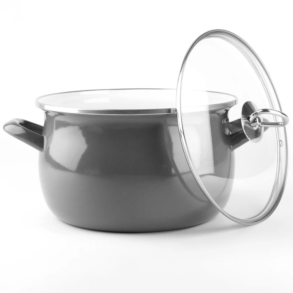 Pilkas emaliuotas puodas HELENA 3L Silesia Emalia Gas Traditional Induction