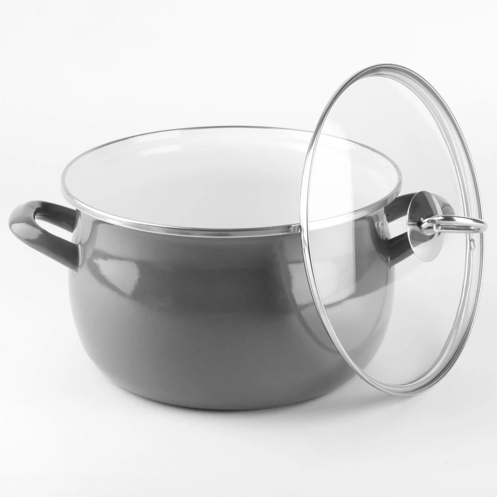 Pilkas emaliuotas puodas HELENA 3L Silesia Emalia Gas Traditional Induction
