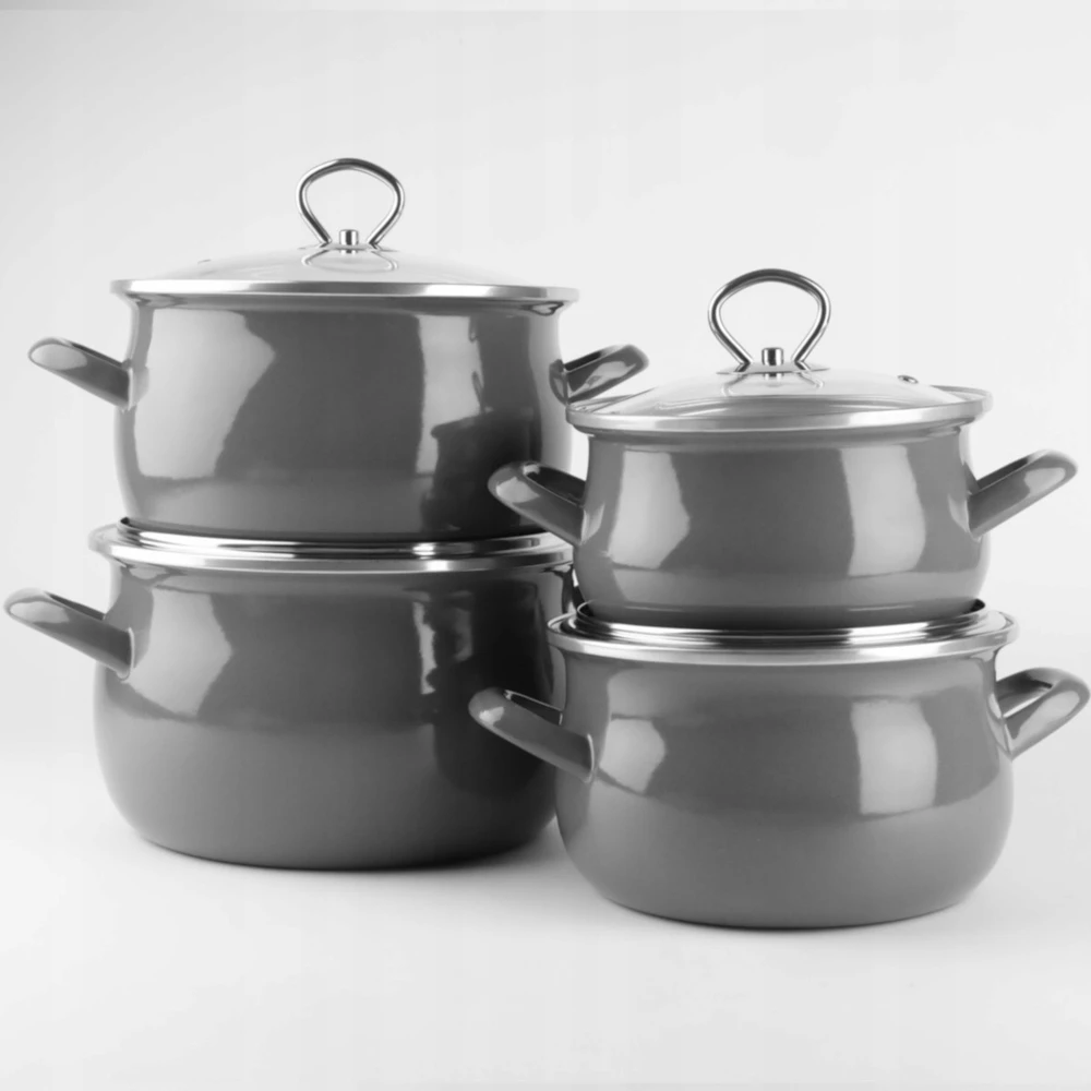 Pilkas emaliuotas puodas HELENA 3L Silesia Emalia Gas Traditional Induction