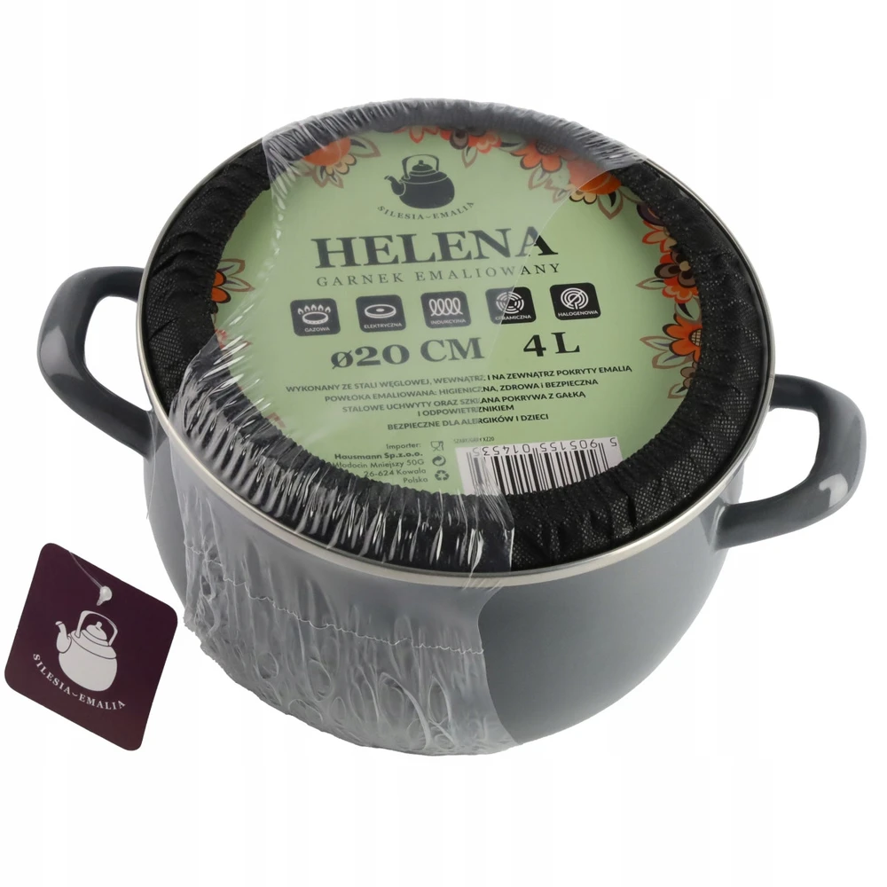 Pilkas emaliuotas puodas HELENA 4L Gas Traditional Induction Silesia Emalia