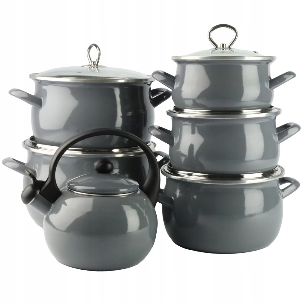 Pilkas emaliuotas puodas HELENA 4L Gas Traditional Induction Silesia Emalia