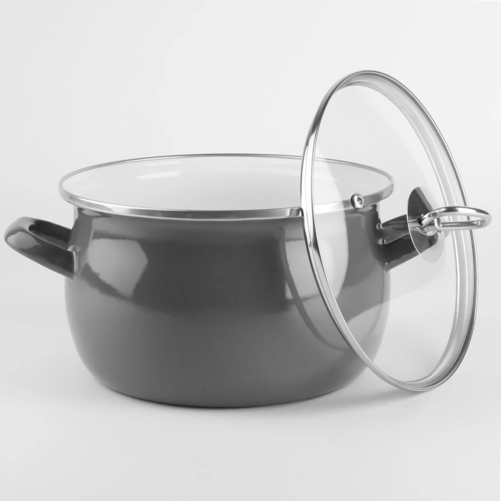 Pilkas emaliuotas puodas HELENA 6.5L Dujinis Tradicinis indukcinis Silesia Emalia