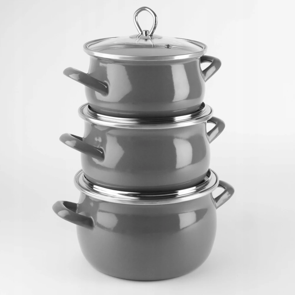Pilkas emaliuotas puodas HELENA 6.5L Dujinis Tradicinis indukcinis Silesia Emalia