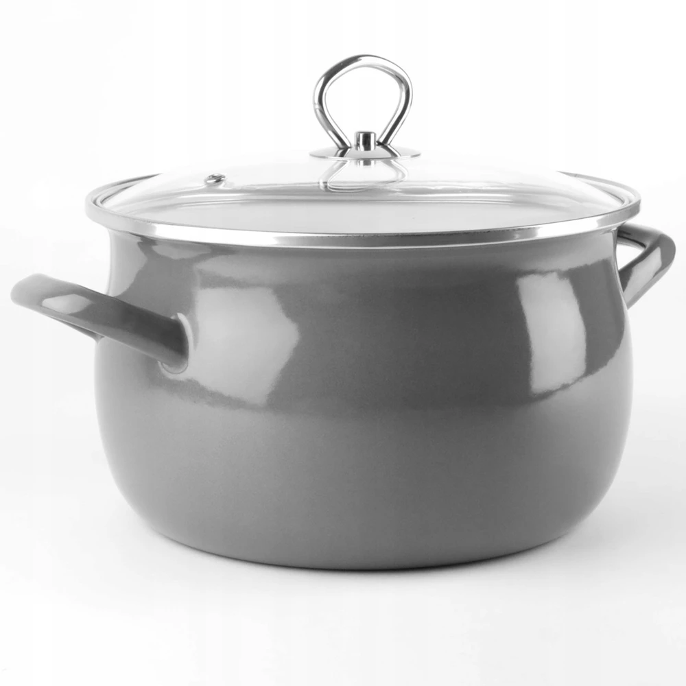 Pilkas emaliuotas puodas HELENA 6.5L Dujinis Tradicinis indukcinis Silesia Emalia