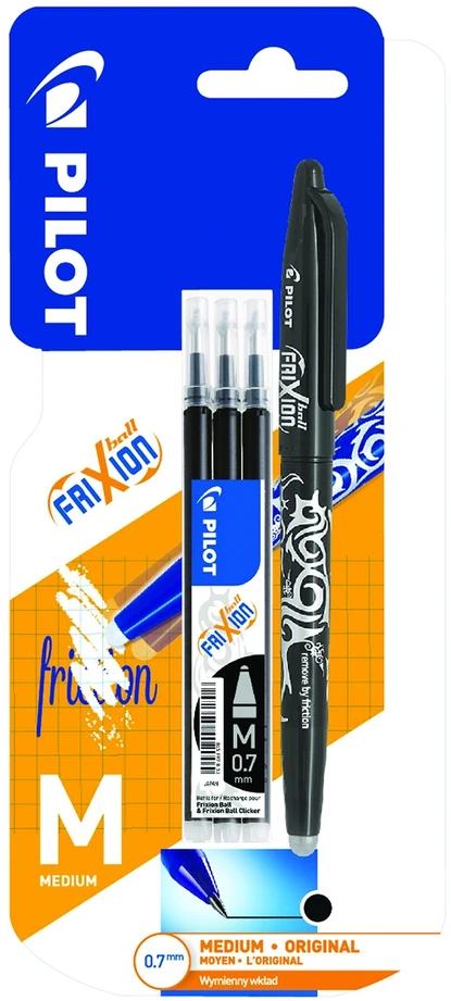 Pilot Pen Pilot Frixion juodas rašiklis 0.7mm + 3 papildymai