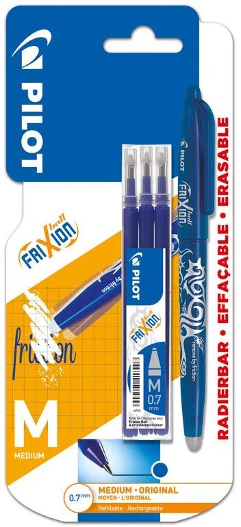 Pilot Pen Pilot Frixion mėlynas trintukas rašiklis + 3 papildymai