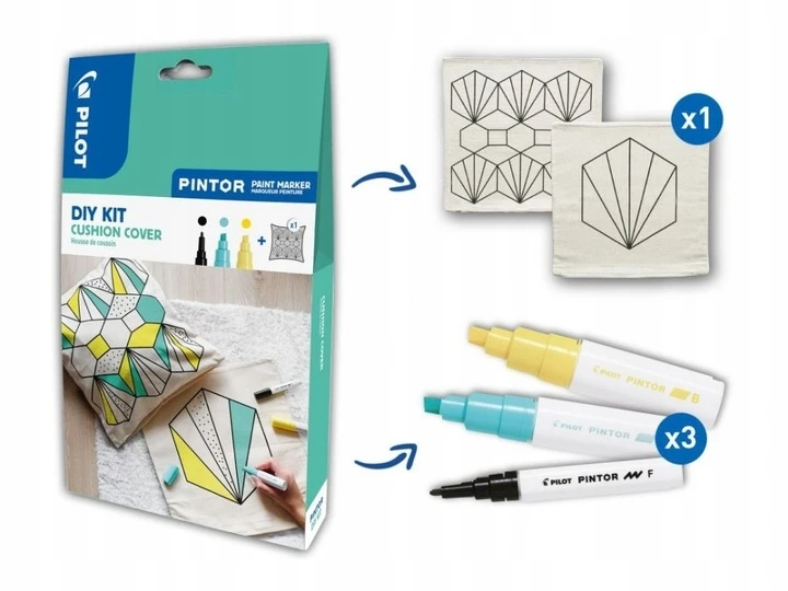 Pilot Pen Pilot Pintor dažų žymekliai, 3 vnt. rinkinys + pagalvės užvalkalas