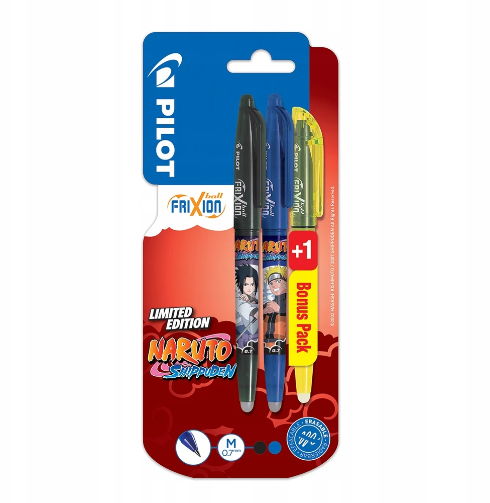 Pilot Pen Rinkinys Frixion Naruto: 2 rašikliai (mėlynas, juodas) + žymeklis