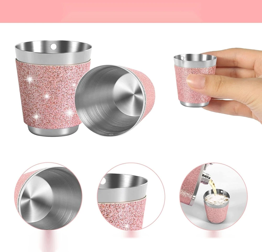 PILTUVAS 240 ml ROŽINIS GLITTER NERŪDIJANČIO PLIENO NEDARUS RINKINYS SU PILTUVU