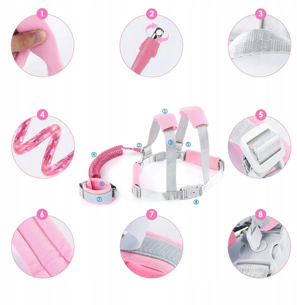 Pink 1,5M APYRANĖS SAUGUS VAIKAS ANTI KIDDING Rožinis LOCK