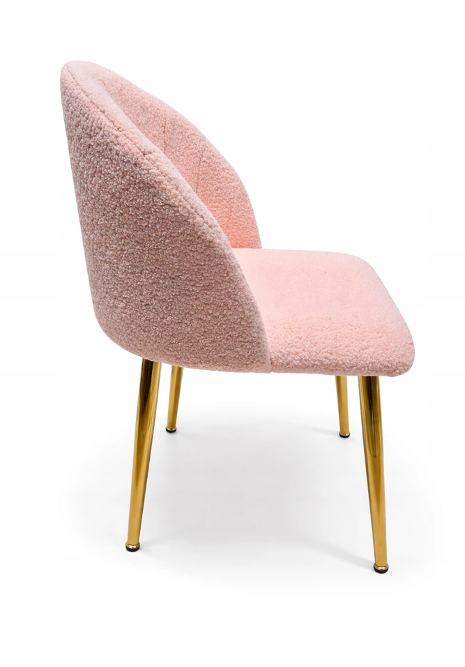 Pink BOUCLE "LAMB" MINŠTA KĖDĖ Rožinis GOLD LEGS GLAMOUR TEDDY stiliaus