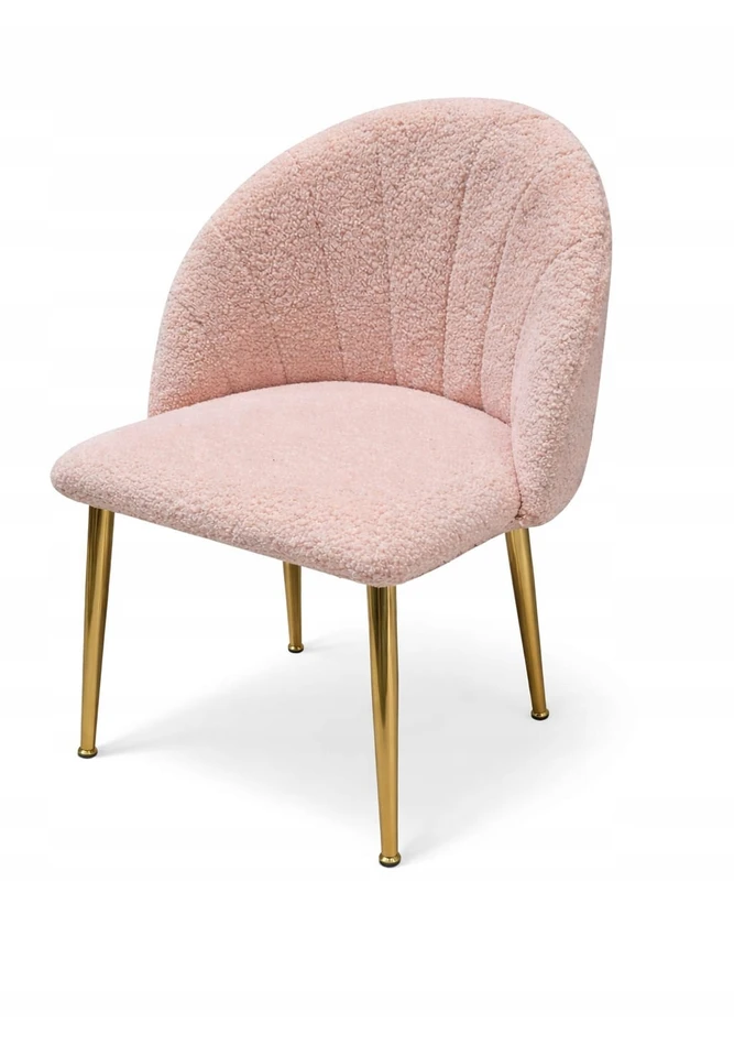 Pink BOUCLE "LAMB" MINŠTA KĖDĖ Rožinis GOLD LEGS GLAMOUR TEDDY stiliaus