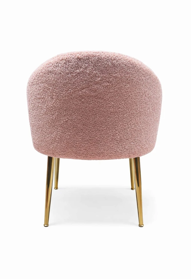 Pink BOUCLE "LAMB" MINŠTA KĖDĖ Rožinis GOLD LEGS GLAMOUR TEDDY stiliaus